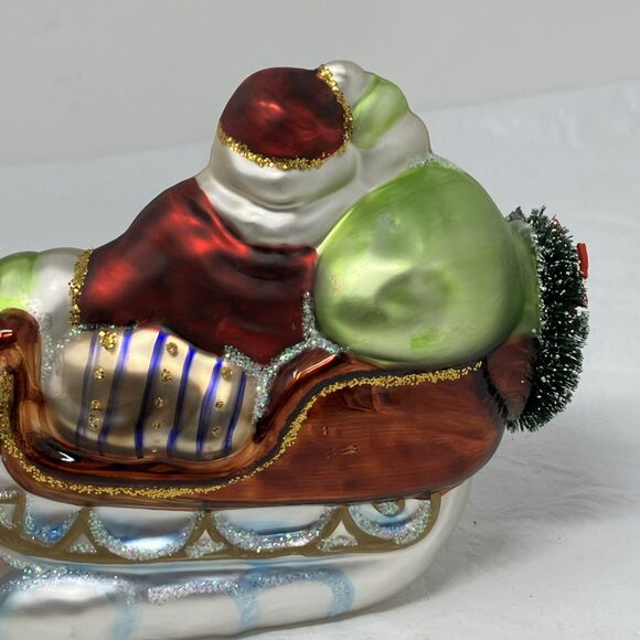 PESCHKA Hand Blown Glass Christmas Santa Sleigh Tree Gifts Reindeer Figurine 9" - Picture 10 of 14
